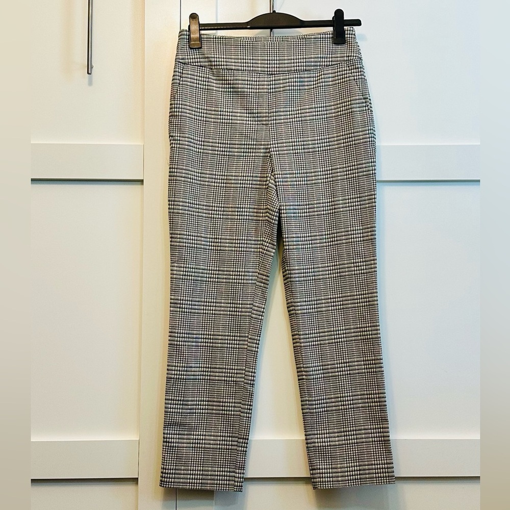 SC & CO Pant Ankle Pull-On Black White Burg Plaid Rayon Blend Exc. Sz 10